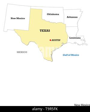 Texas State Map mit den Nachbarstaaten Stock Vektor