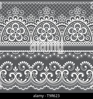 Dekorative vintage Lace nahtlose Vektor Muster, sich wiederholende Design mit Blumen und wirbelt in Weiß auf grauem Hintergrund Stock Vektor