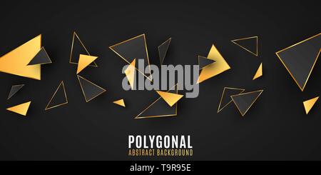 Abstrakte geometrische Formen. Stilvolle Hintergrund für Ihr Design. Moderne Low Poly Stil. Chaotische formen. Schwarze und goldene Dreiecke. Polygonale formen. Vecto Stock Vektor