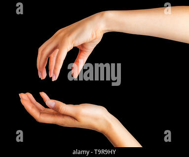 Satz von Frauen Hände nehmen oder etwas angezeigt Stockfoto