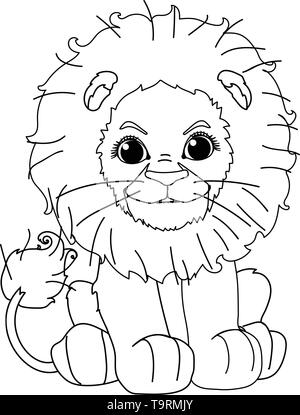 Vektorlinie cartoon Tier clip art cute little Lion Stock Vektor