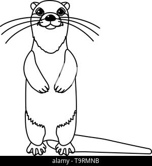 Vektorlinie cartoon animal Clipart River Common Otter Stock Vektor