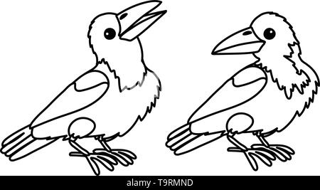 Vektorlinie cartoon animal Clipart Krone Vögel Stock Vektor