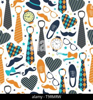 Nahtlose Muster der Vatertag. Flachbild Symbole auf dem weißen Hintergrund. Stock Vektor