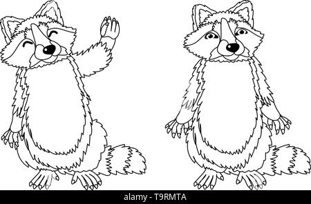 Vektorlinie cartoon Tier clip art süße Waschbären Stock Vektor