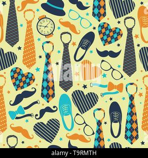 Nahtlose Muster der Vatertag. Flachbild Symbole auf gelben Hintergrund. Stock Vektor