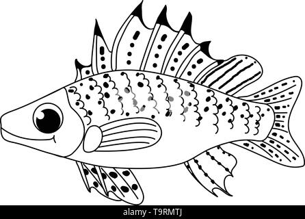 Vektorlinie cartoon animal Clipart ruff Fisch Stock Vektor