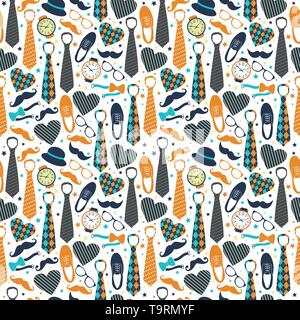 Nahtlose Muster der Vatertag. Flachbild Symbole auf dem weißen Hintergrund. Stock Vektor