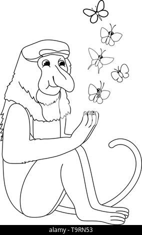 Vektorlinie cartoon animal Clipart proboscis Monkey Stock Vektor