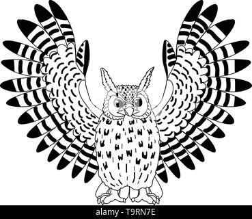 Vektorlinie cartoon animal Clipart Uhu Vogel Stock Vektor