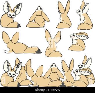 Vektor scandi Cartoon animal Clipart fennec Füchse eingestellt Stock Vektor