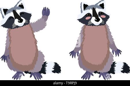 Vektor Flachbild cartoon Tier clip art süße Waschbären Stock Vektor