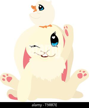 Vektor Flachbild cartoon animal Clipart bunny und Ducky Stock Vektor