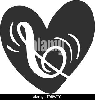 Musik Schlüssel und Silhouette Herzen abstrakt Hand gezeichnet Vektor Logo und Symbol. Musikalisches Thema flache Design vorlage. Auf weissem Hintergrund Stock Vektor