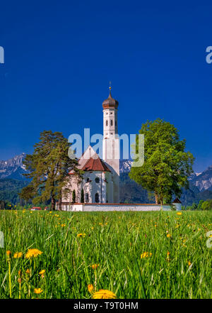 Wallfahrtskirche St. Coloman mit Füssen, Ostallgäu, Allgäu, Bayern, Deutschland, Europa, Wallfahrtskirche St. Coloman bei Füssen, Bayern, Deutschland, Stockfoto