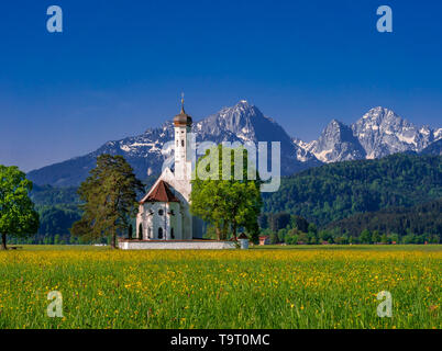 Wallfahrtskirche St. Coloman mit Füssen, Ostallgäu, Allgäu, Bayern, Deutschland, Europa, Wallfahrtskirche St. Coloman bei Füssen, Bayern, Deutschland, Stockfoto