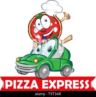 Pizza Express Delivery car Cartoon Stock Vektor