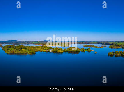 Insel Wörth im Relais, See mit Murnau, Seehausen, Blaues Land, Oberbayern, Bayern, Deutschland, Europa, Insel Wörth im Staffelsee bei Murnau, Bl Stockfoto