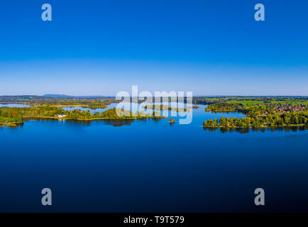 Insel Wörth im Relais, See mit Murnau, Seehausen, Blaues Land, Oberbayern, Bayern, Deutschland, Europa, Insel Wörth im Staffelsee bei Murnau, Bl Stockfoto