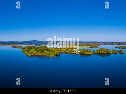 Insel Wörth im Relais, See mit Murnau, Seehausen, Blaues Land, Oberbayern, Bayern, Deutschland, Europa, Insel Wörth im Staffelsee bei Murnau, Bl Stockfoto