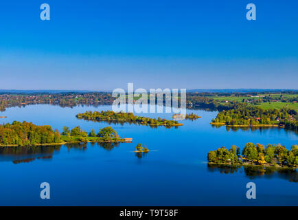 Insel Wörth im Relais, See mit Murnau, Seehausen, Blaues Land, Oberbayern, Bayern, Deutschland, Europa, Insel Wörth im Staffelsee bei Murnau, Bl Stockfoto