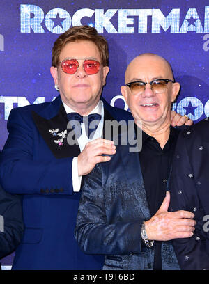 Elton John und Bernie Taupin Teilnahme an der Rocketman UK Premiere, im Odeon Luxe, Leicester Square, London. Stockfoto