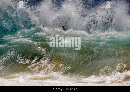 Riesige Wellen am Sandstrand, Oahu, Hawaii, USA Stockfoto