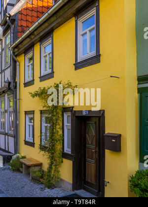 Historische Fachwerkhäuser in der Altstadt von Quedlinburg, UNESCO-Weltkulturerbe, Harz, Sachsen-Anhalt, Deutschland, Europa, Historische Fachwerkhäus Stockfoto