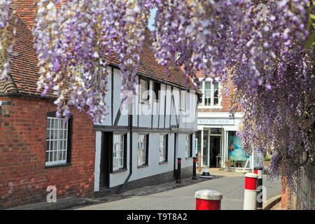 Wisteria framing Tudor Cottages in der malerischen Kentish Dorf Smarden, Kent, Großbritannien Stockfoto
