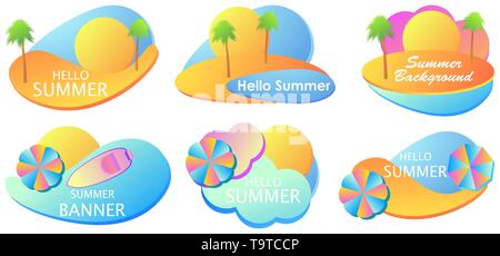Sommer Flüssigkeit gradient Banner ist. Bunte fließenden Formen auf weißem Hintergrund. Sonnenschirm am Strand und Meer in Material, Design Style. Vektor illustr Stock Vektor