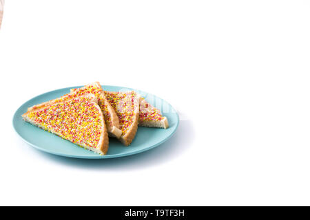 Traditionelle australische Märchen Brot auf dem Teller auf weißem Hintergrund. Copyspace Stockfoto