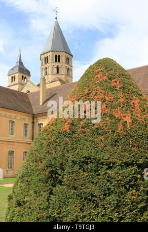 Le Clocher De l'Eau Bénite et Le Clocher De l'Horloge. Abbaye de Cluny. Fondée en 909 OE 910. / Der Glockenturm des Heiligen Wasser und Turmuhr. Stockfoto