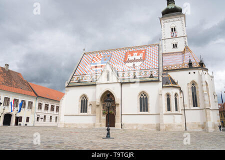 Saint Marko Kirche, Zagreb Kroatien an einem bewölkten Tag Stockfoto