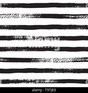 Stripe Line Pinsel nahtlose Muster in Schwarzweiß. Vektor grunge Hintergrund mit schwarzen Strichen. Hand horizontalen Streifen Textur gezeichnet. Stock Vektor