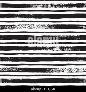 Stripe Line Pinsel nahtlose Muster in Schwarzweiß. Vektor grunge Hintergrund mit schwarzen Strichen. Hand horizontalen Streifen Textur gezeichnet. Stock Vektor