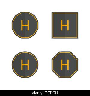 Satz von verschiedenen Hubschrauberlandeplatz Symbole auf weißem Hintergrund. Flat, Vector Illustration. Stock Vektor
