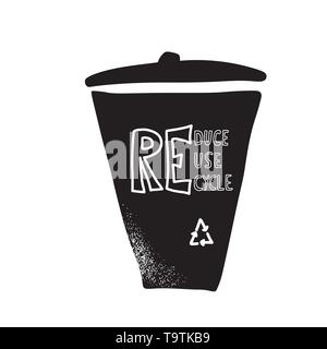 Verringern, Wiederverwenden, Recyceln. Zitat mit ökologischen Symbol. Emblem mit handschriftlichen Schriftzug. Vector Illustration. Stock Vektor