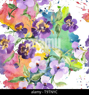 Blumenstrauß Blumen botanischen Blumen. Aquarell Hintergrund Abbildung.. Nahtlose Muster. Stockfoto