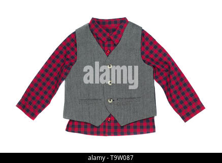 Plaid Shirt mit Weste, isoliert auf weißem Hintergrund Stockfoto