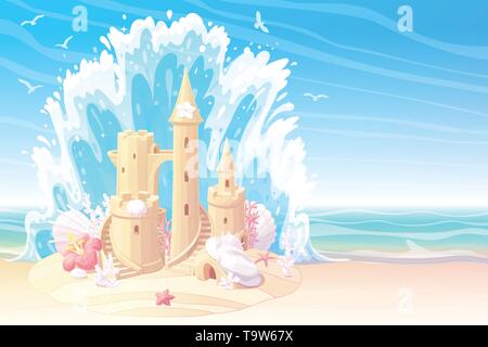 Vektor Sommer cartoon Meer Strand sandcastle sonnigen Banner Stock Vektor