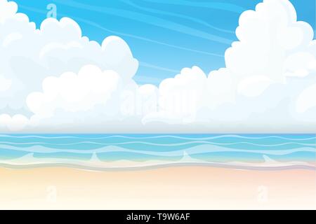 Vektor Sommer cartoon Seascape, Meer, Ozean, Strand Stock Vektor