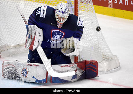 Kosice, Slowakei. 20 Mai, 2019. Eishockey: Wm, Frankreich - Großbritannien, Vorrunde, Gruppe A, 7.Spieltag in der Arena. Frankreichs Torwart Florian Hardy in Aktion. Credit: Monika Skolimowska/dpa-Zentralbild/dpa/Alamy leben Nachrichten Stockfoto