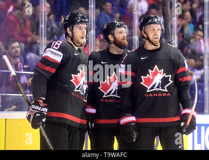 Kosice, Slowakei. 20 Mai, 2019. Eishockey: Wm, Kanada, Dänemark, Vorrunde, Gruppe A, 6. Spieltag in der Arena. Die Spieler sind mit der 4-0 Ziel freuen. Credit: Monika Skolimowska/dpa-Zentralbild/dpa/Alamy leben Nachrichten Stockfoto