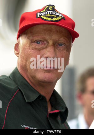 Hockenheim, Deutschland. 21 Mai, 2019. Niki Lauda hat im Alter von 70 Jahren Formel 1, GP von Deutschland auf dem Hockenheimring Gestorben am 29.07.2001 Niki Lauda, AUT, Jaguar, Porträt, HF-Ã Â | Nutzung der weltweiten Kredit: dpa/Alamy leben Nachrichten Stockfoto