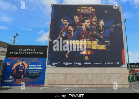 18. Mai 2019, Camp Nou, Barcelona, Spanien; Betfred Super League, Runde 15, Katalanen Drachen vs Wigan Krieger; ein Barcelona Banner vor der Cam Nou Credit: Mark Cosgrove/News Bilder Stockfoto