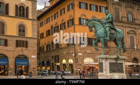 Statue von Cosimo de Medici auf dem Pferderücken, Florenz, Italien Stockfoto