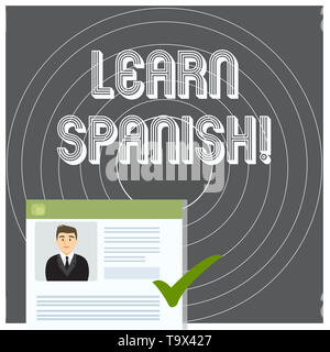 Schreiben Hinweis Übersicht Spanisch lernen. Business Konzept für Gewinn oder Kenntnisse sprechen und schreiben Spanisch Lebenslauf Lebenslauf der Candidat Stockfoto
