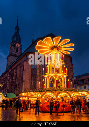 Weihnachtsmarkt auf dem Marktplatz in Heidelberg, Baden-Württemberg, Deutschland, Europa, Weihnachtsmarkt am Marktplatz in Heidelberg, Baden-Württemberg, D Stockfoto