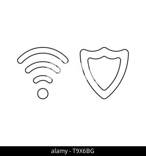 Vektor icon Konzept der Wireless wifi Symbol mit Schild. Schwarzen umrissen. Stock Vektor