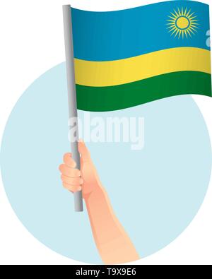 Ruanda Flagge in der Hand. Patriotischen Hintergrund. Nationalflagge von Ruanda Vector Illustration Stock Vektor